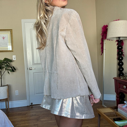 Taupe Suede Fringe Neck Jacket