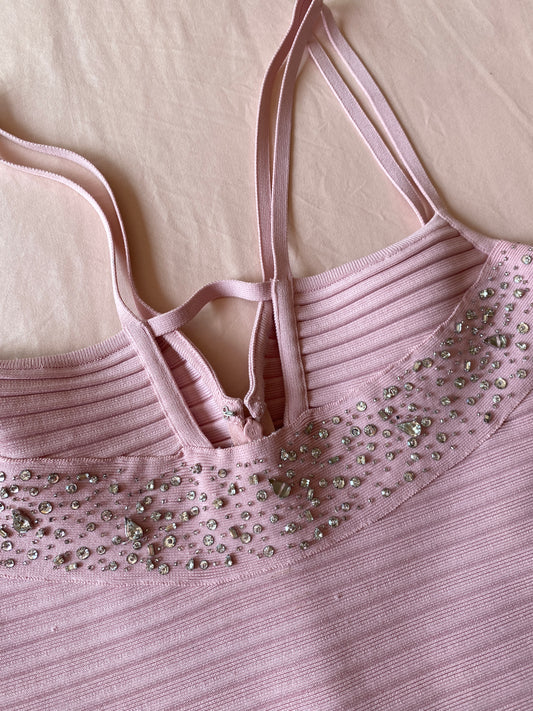 Herve Leger Pink Rhinestone Dress Size L