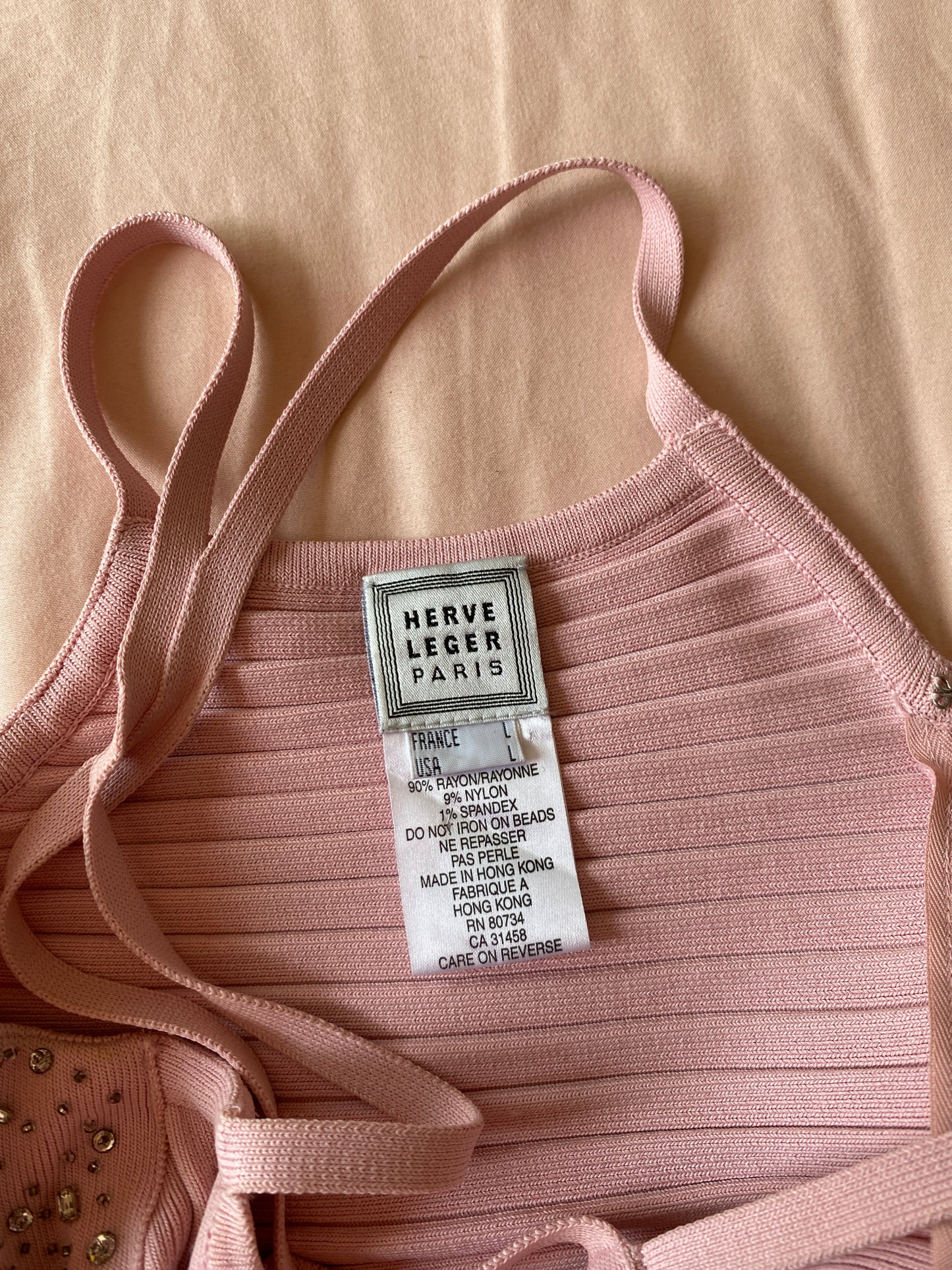 Herve Leger Pink Rhinestone Dress Size L