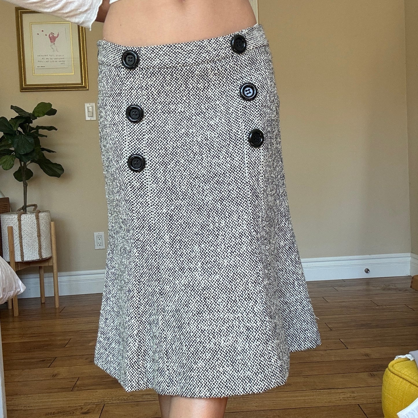 Tweed Button Flare Skirt