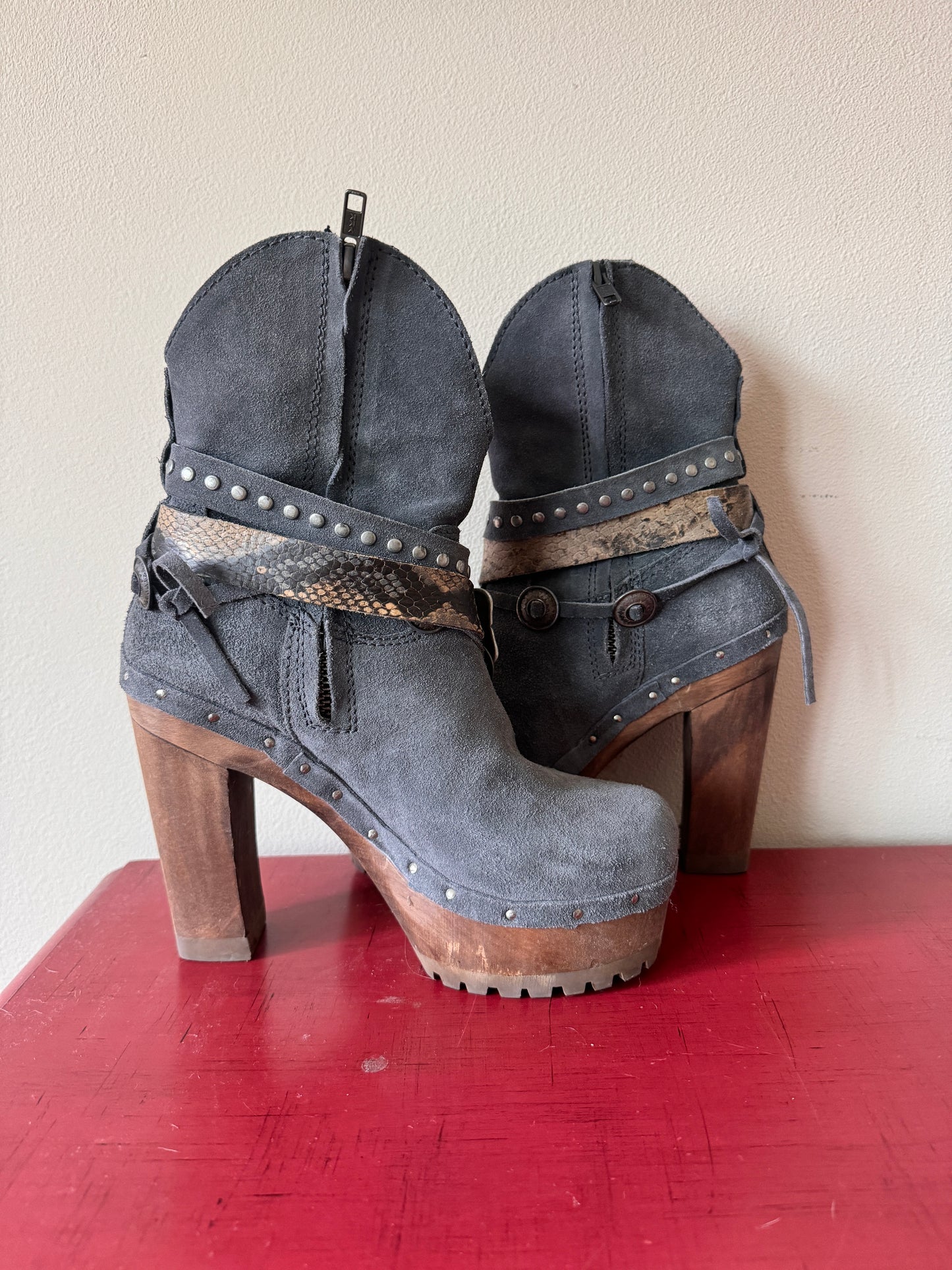 Suede Buckle Booties, 36