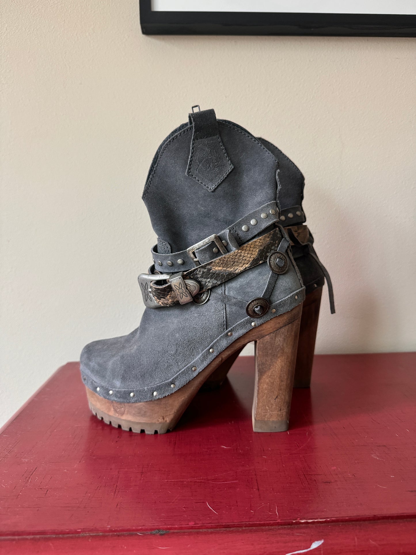 Suede Buckle Booties, 36