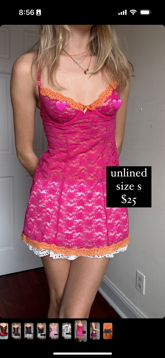 Pink and orange lace baby doll size s