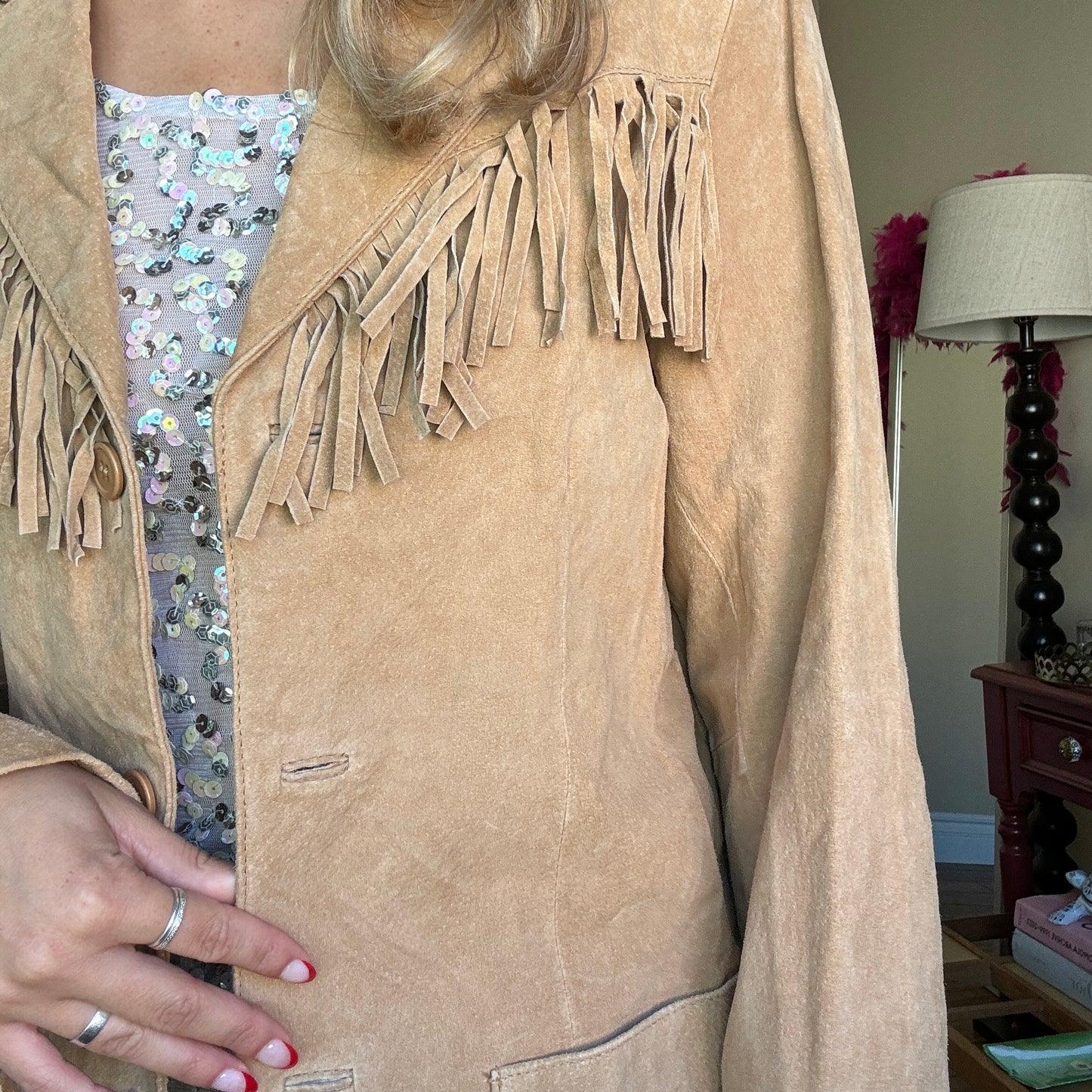 Camel Suede Fringe Jacket