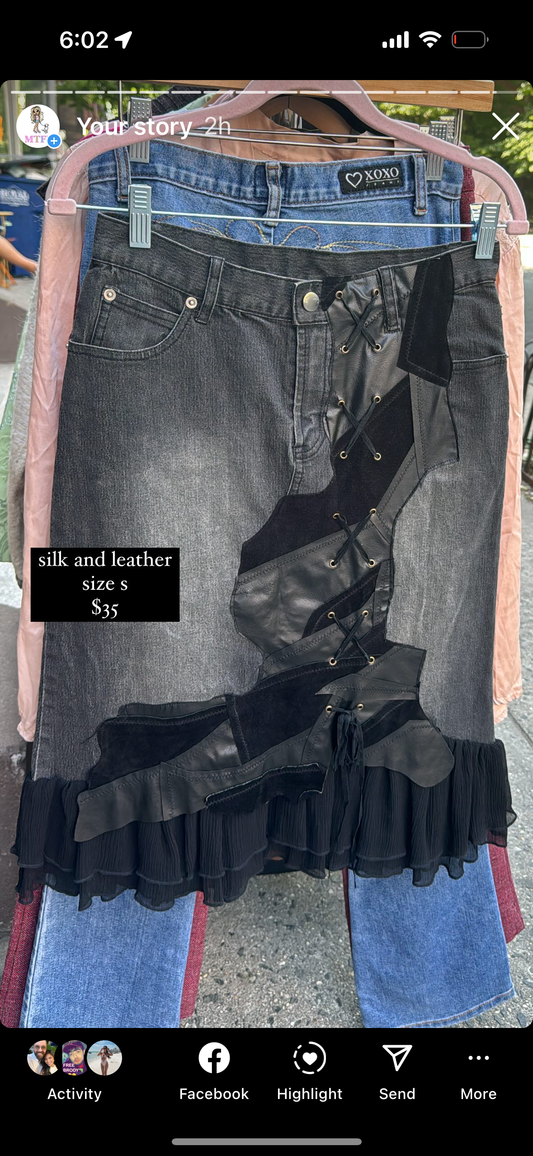 Silk and leather skirt