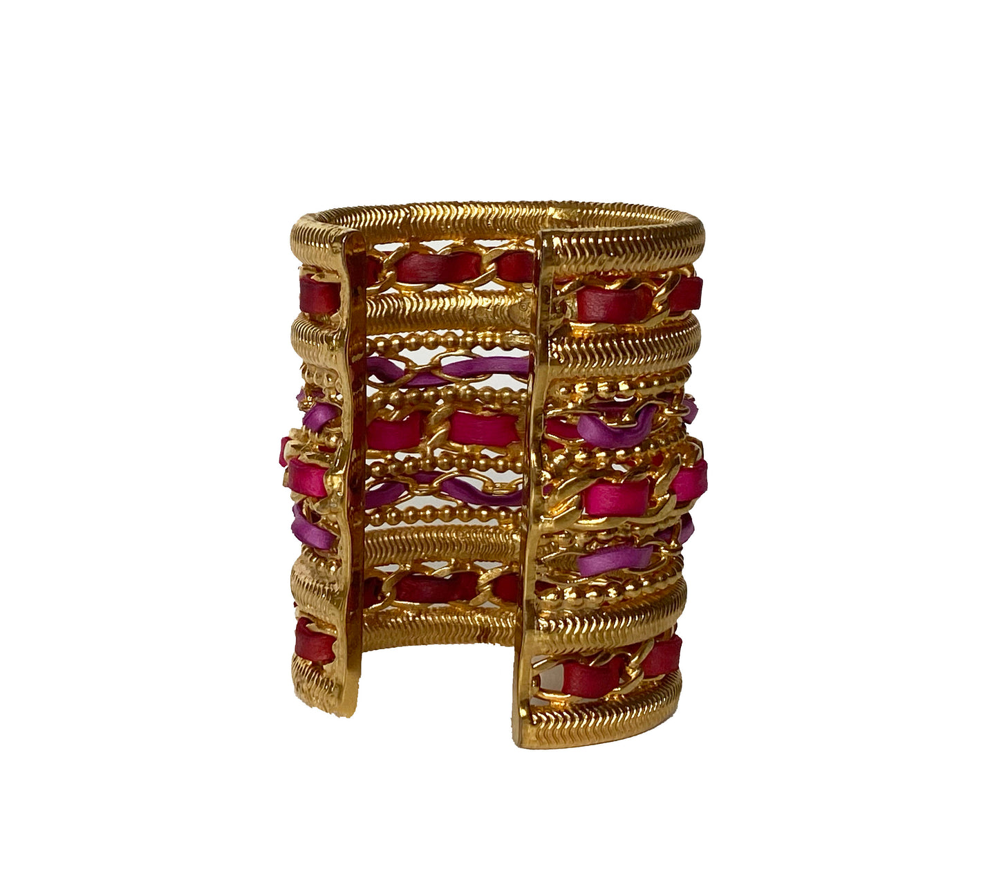 Chanel Pink Leather Gold Cuff