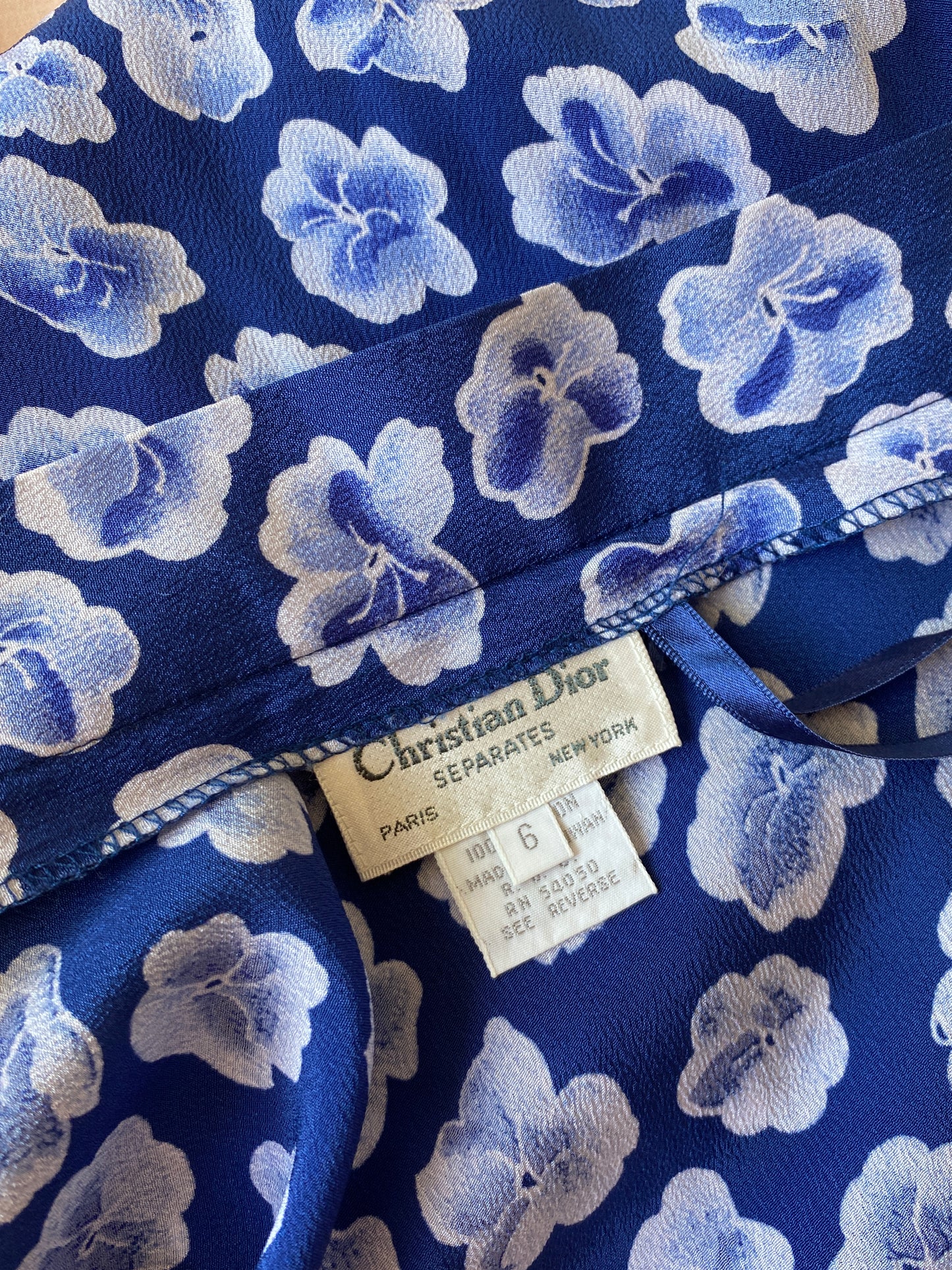 Christian Dior Blue Floral Midi Skirt Size XS